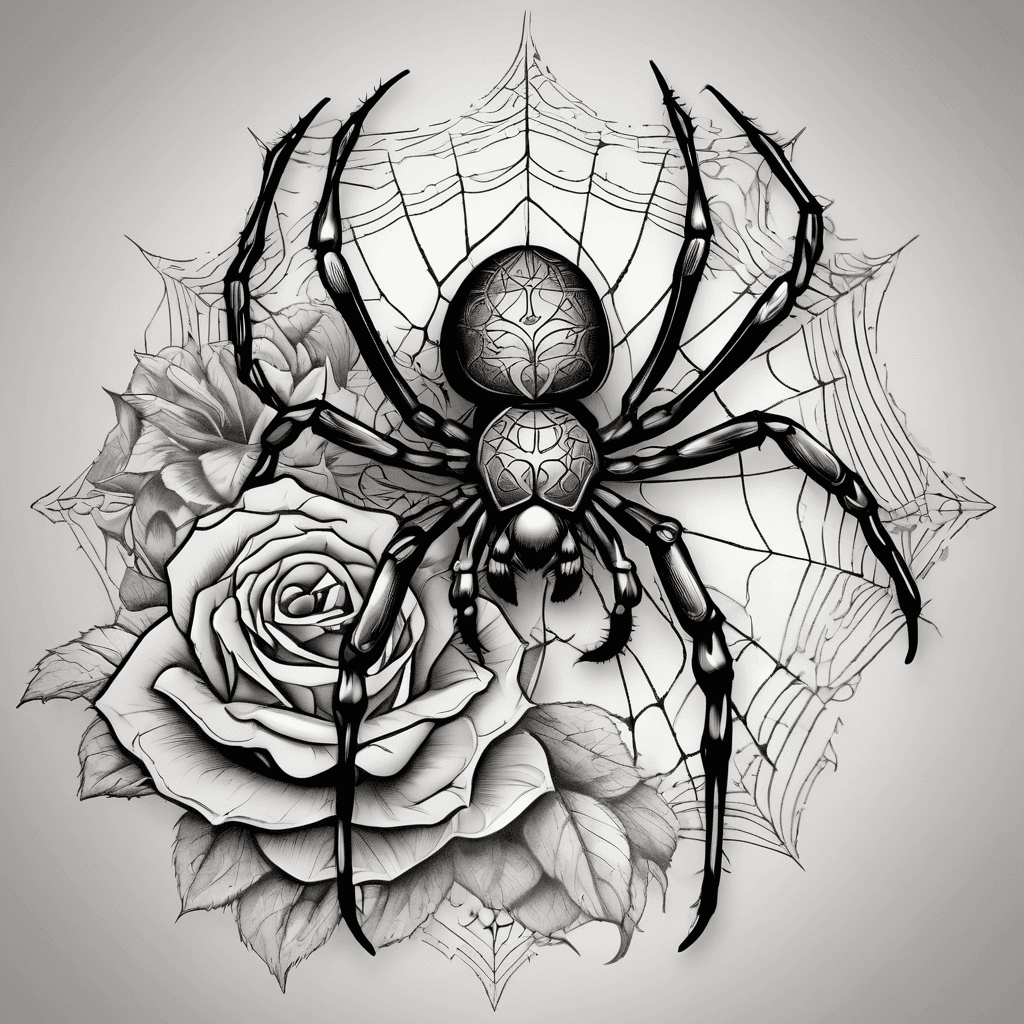 Spider tatto with roses, shadows and details with something arabian relisious things