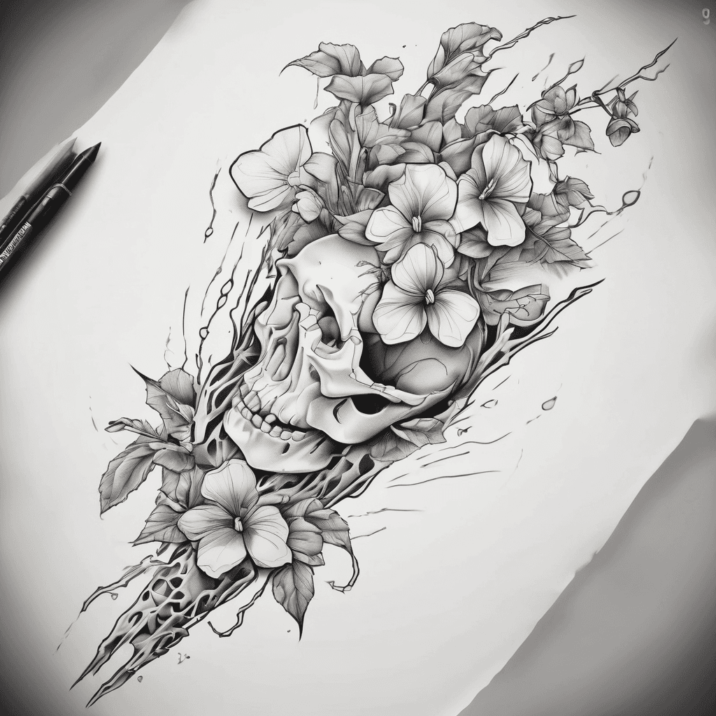 A simple broken bone with violets blooming from the end