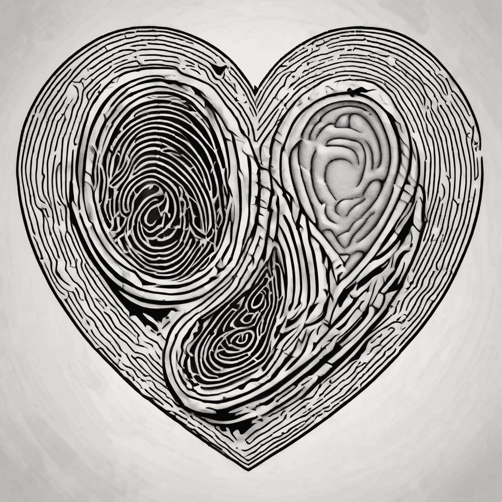 Disegno di tatuaggio 2 thumbprints in a heart generato con IA