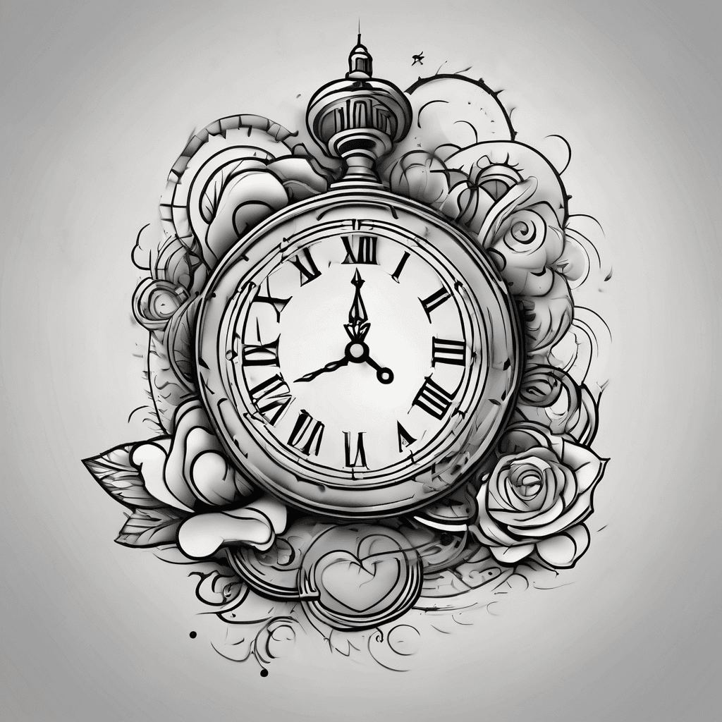 the word LOVE with clouds behind it and the O is a clock