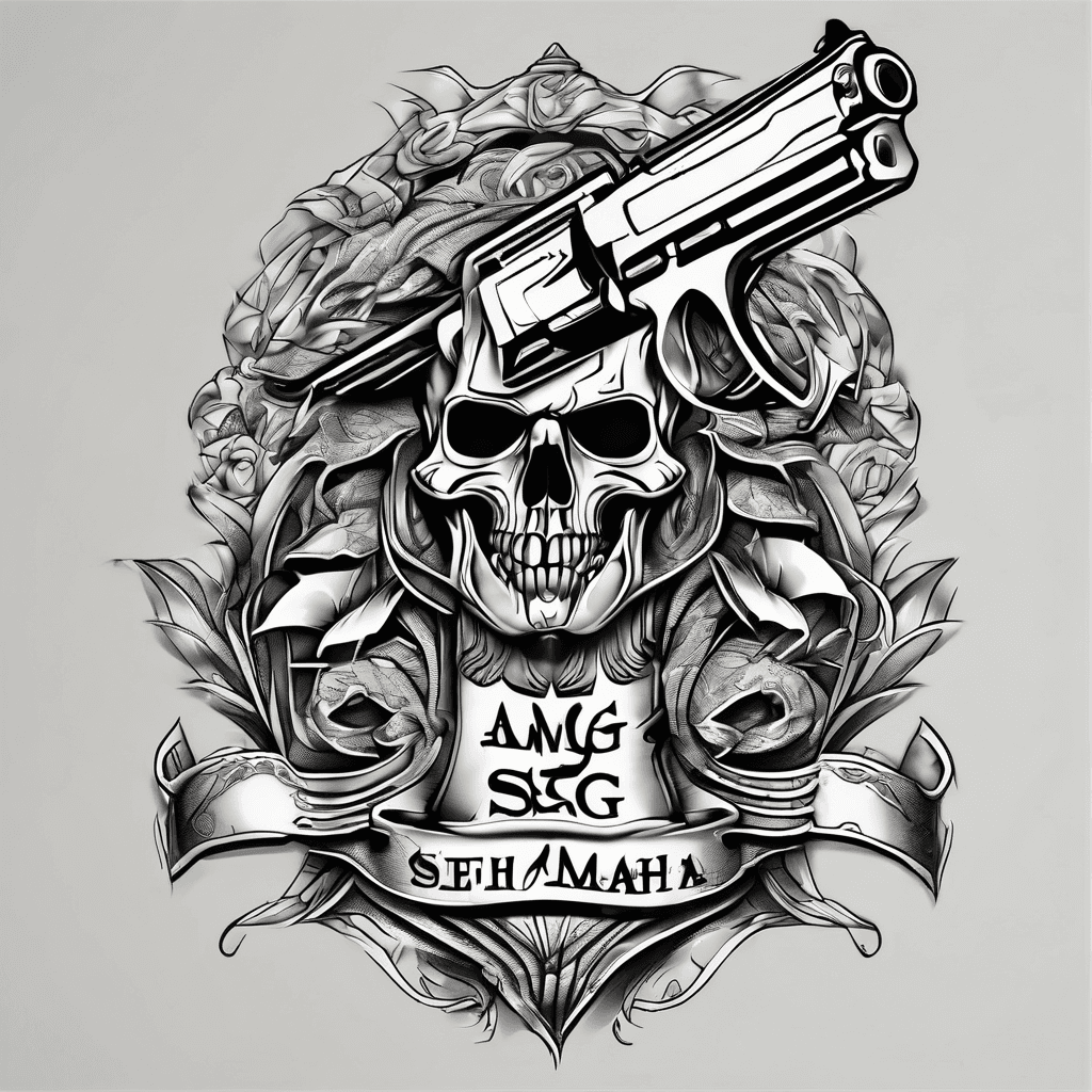 Logo AMG s63 money and gun mafia style tattoo stencil