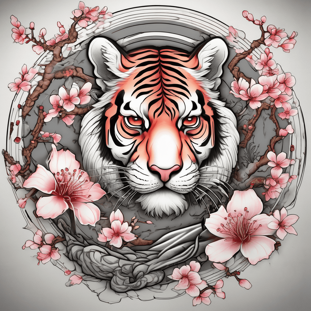 Tiger phoenix wings and cherry blossoms
