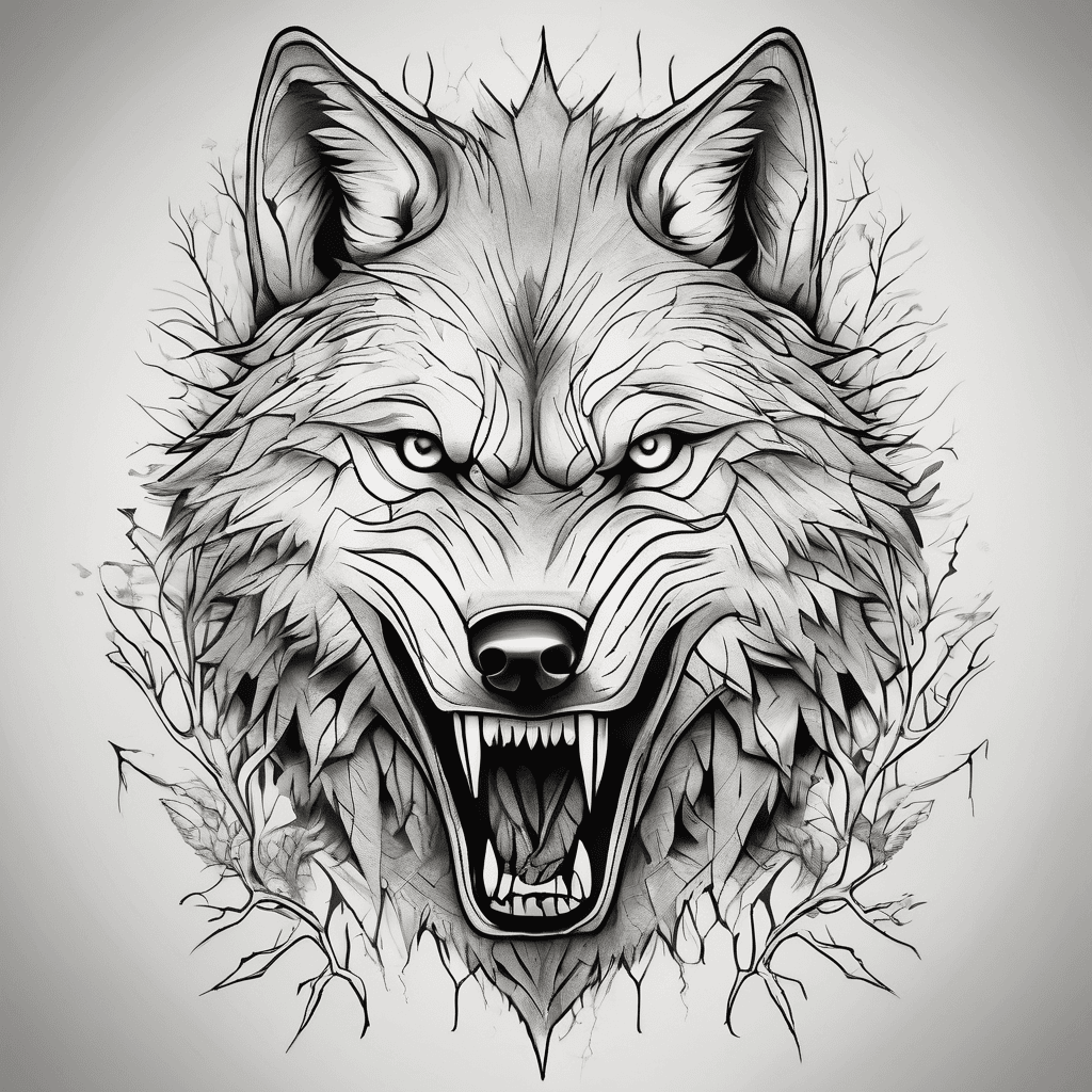 A lone wolf in the Forrest very strong big teeth