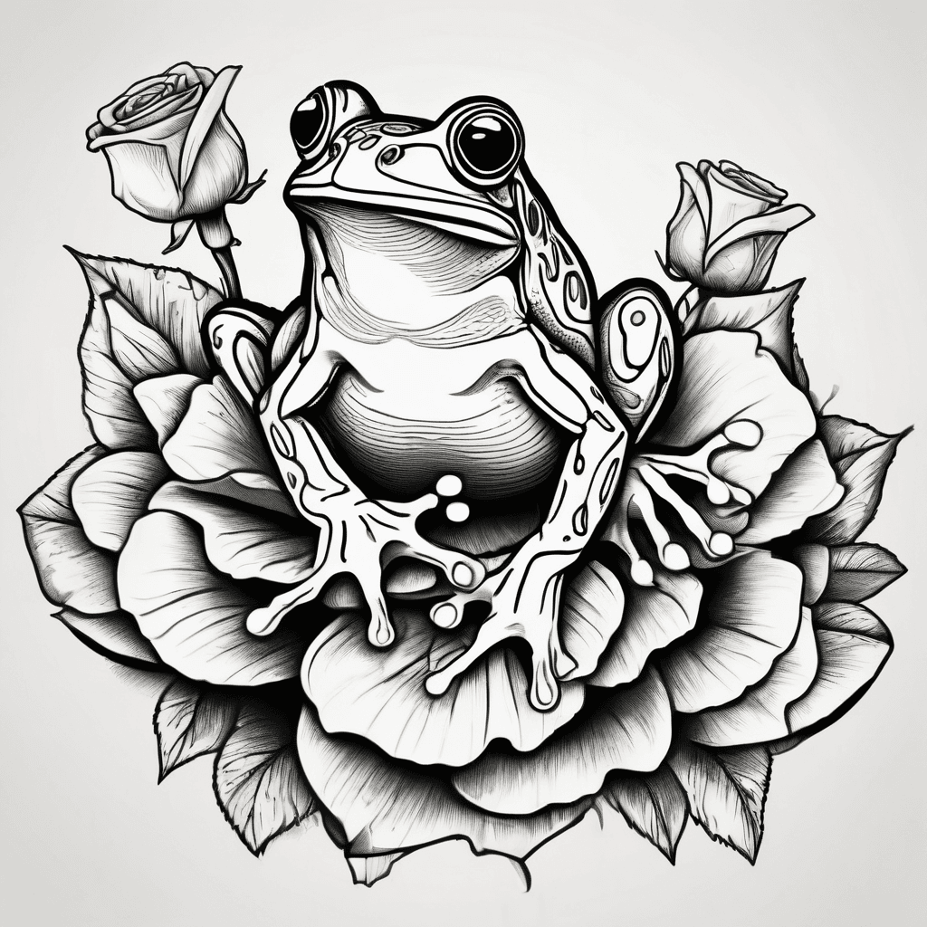 Frog, rose with a peace sign