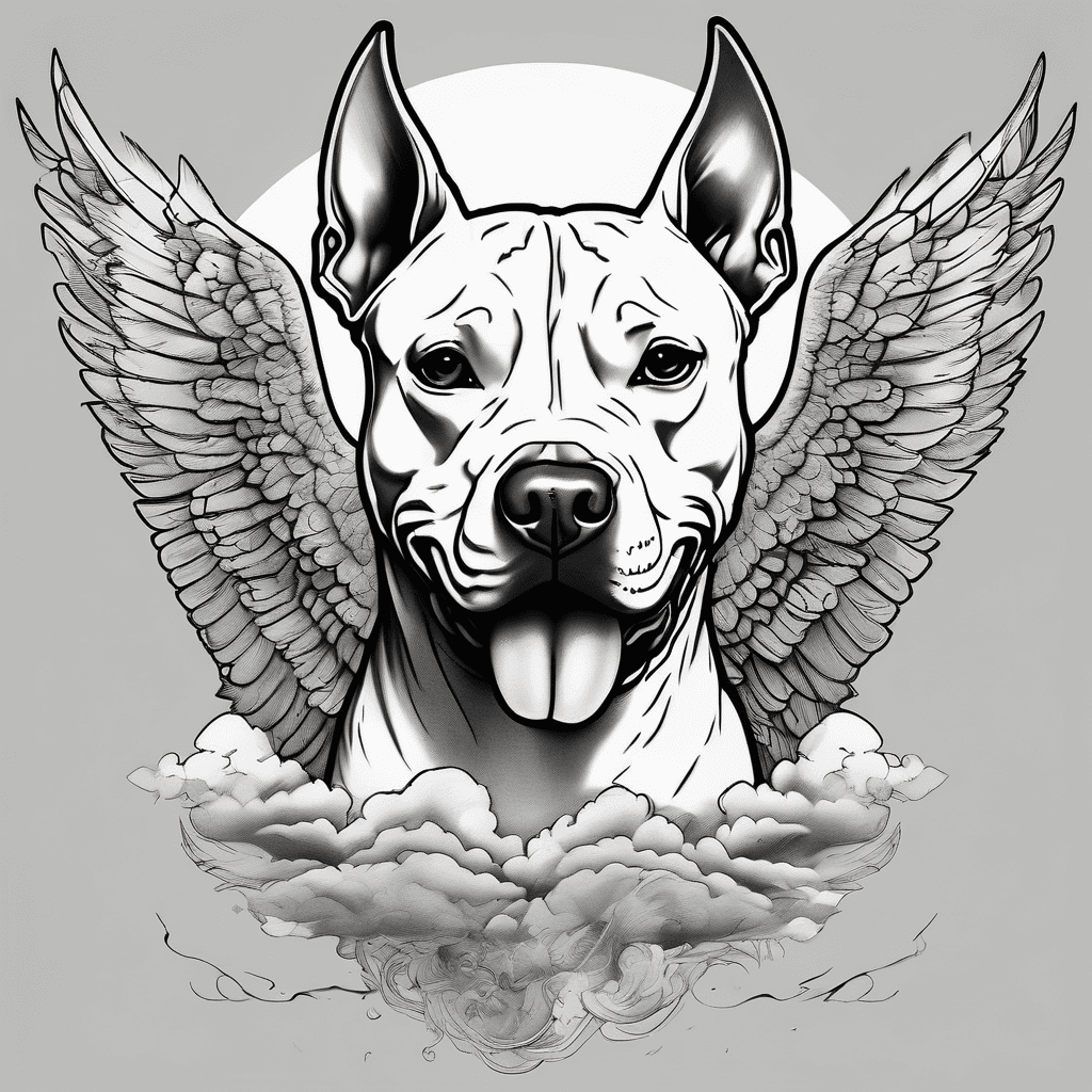 A pit bull and eagle looking down on a girl from the clouds