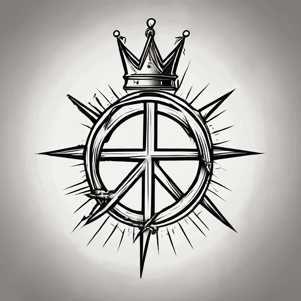 Anarchy sign made with nails used on Jesus and circled with thorned crown worn by Jesus