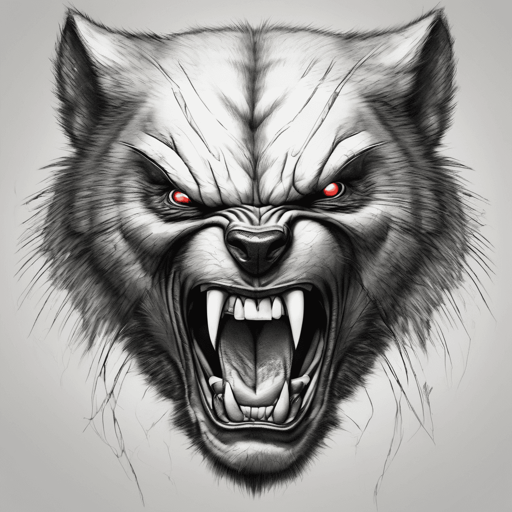 Create a tattoo design of a wolverine animal inspired by the character Wolverine, but overwhelmingly animalistic. The design should have realistic wolverine anatomy, feral aggression, sharp teeth, and wild fur texture. Subtle character inspiration only—no human features, no mask, no costume. Emphasize raw power, rage, and resilience. Tattoo style, bold black ink with high contrast, clean linework, and dynamic shadows.