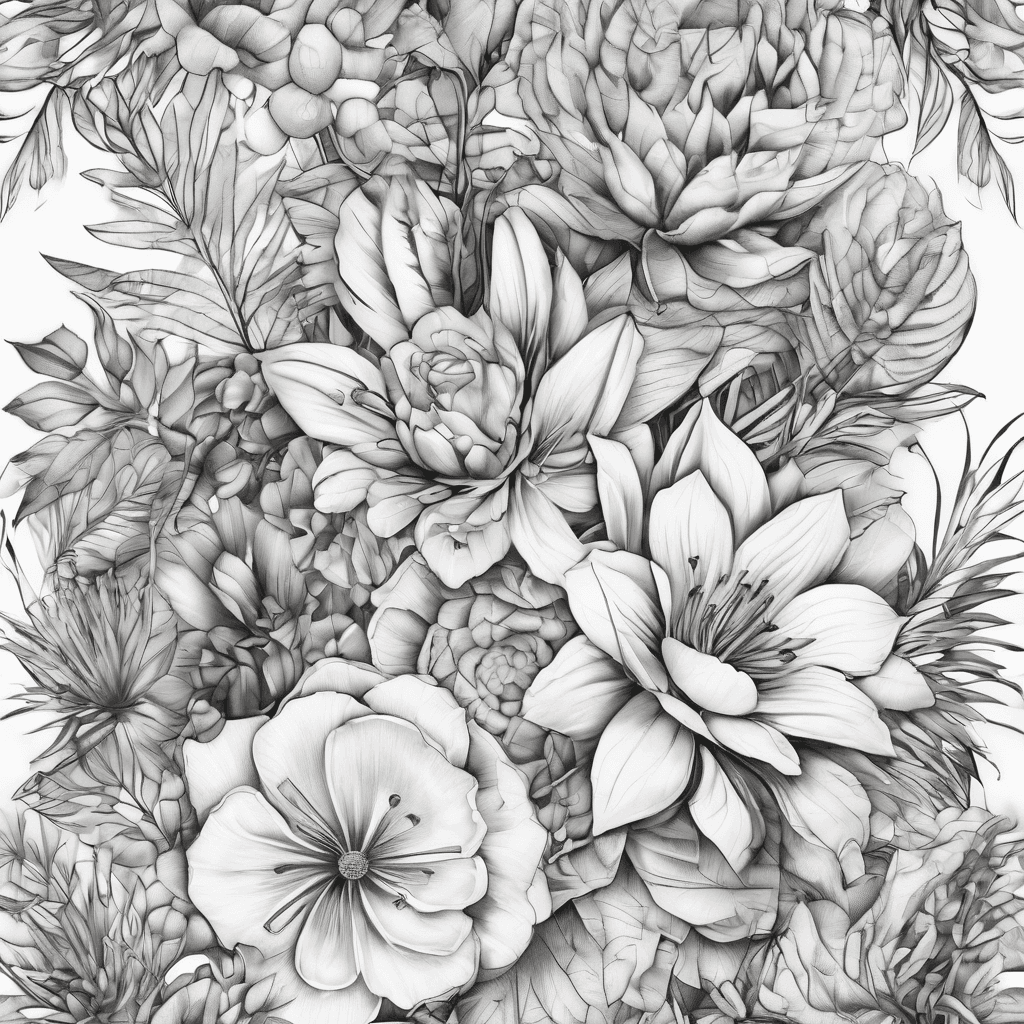Black and white sleeve feminine, Australian native floral