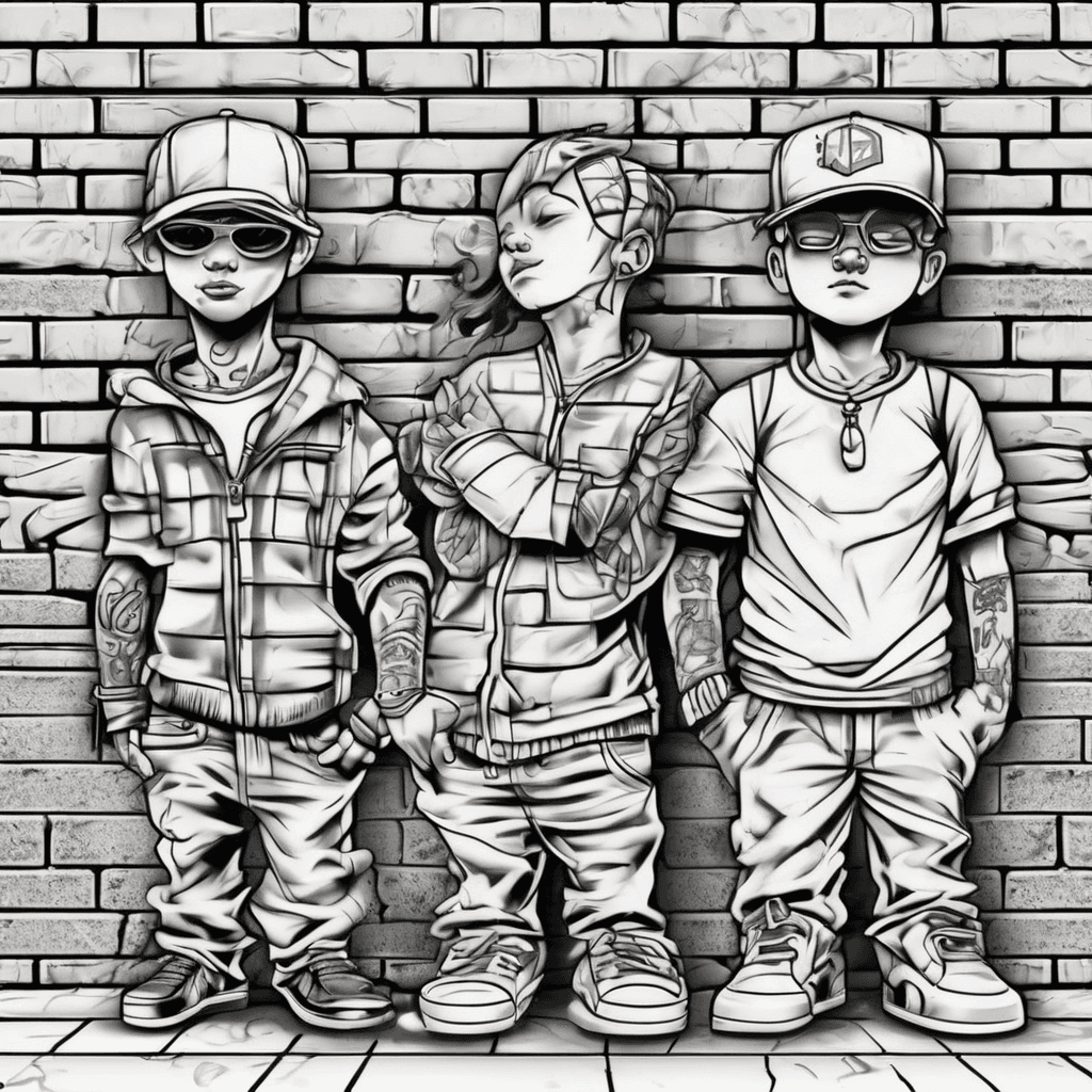 Brick wall with thug kids infront