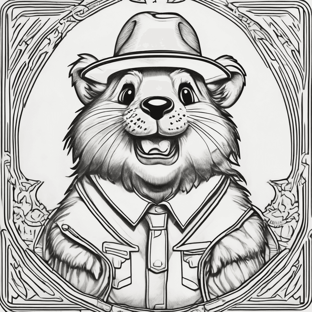 Buc-ee's mascot beaver drawing a picture with a blue crayon