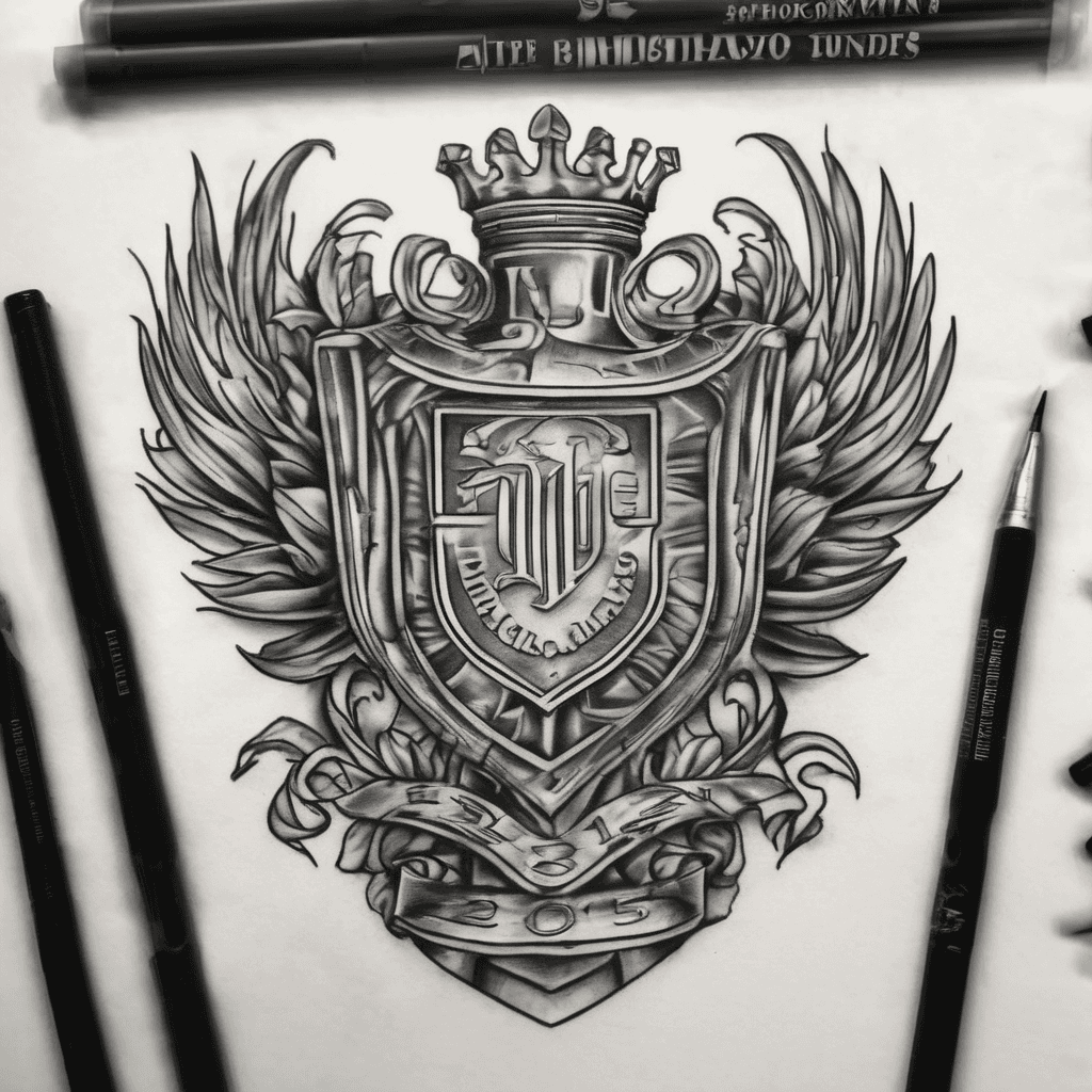 A crest with my kids birthdays in it in roman numerals. The two dates are 11/6/2015 and 8/1/2018. The piece is for my left pec muscle as a size reference