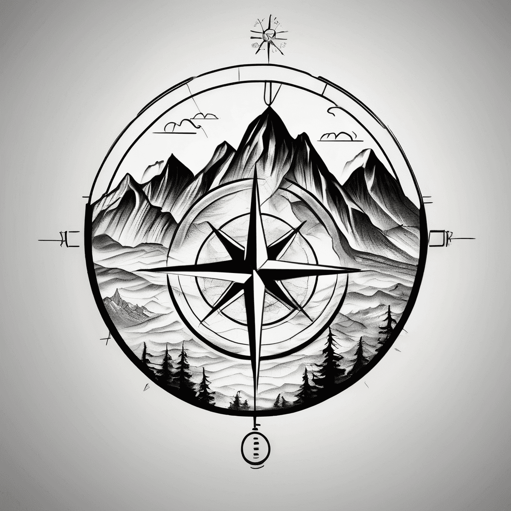 Minimalist mountain with compass background