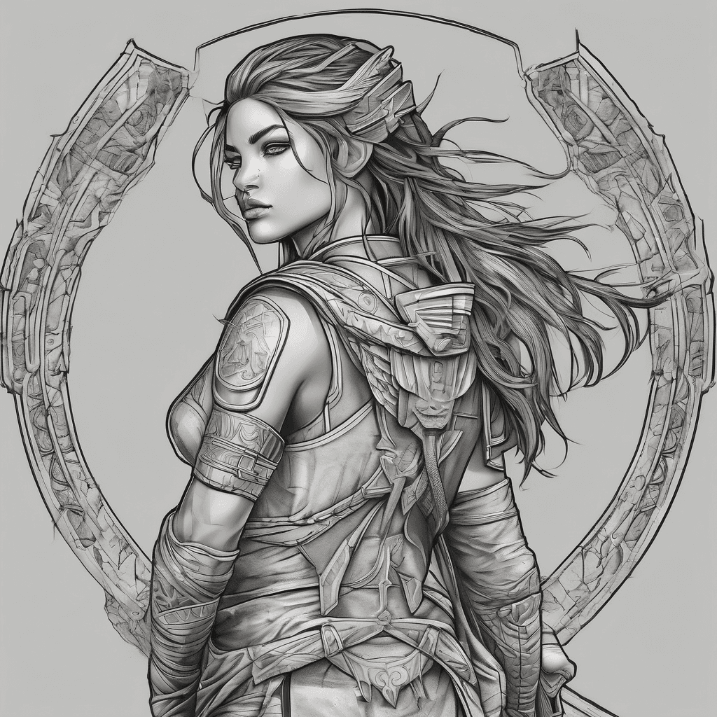 valkyrae with a sword and shield in a ancient ruins building