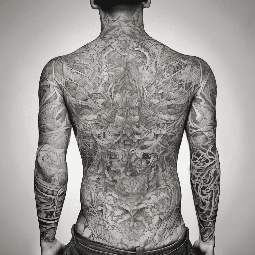A full body tattoo with the history of huamity