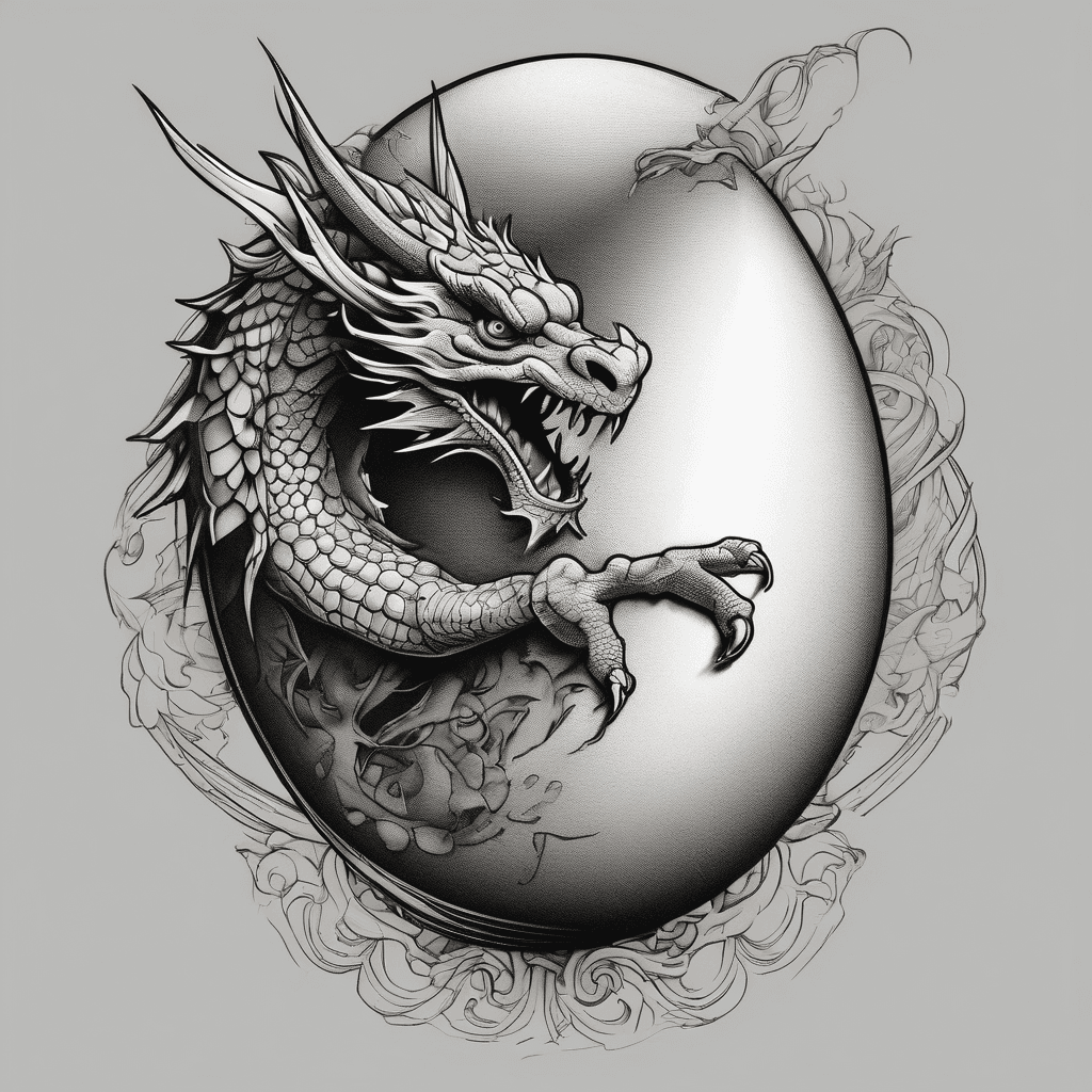 English dragon flying up with tail wrapped around an egg