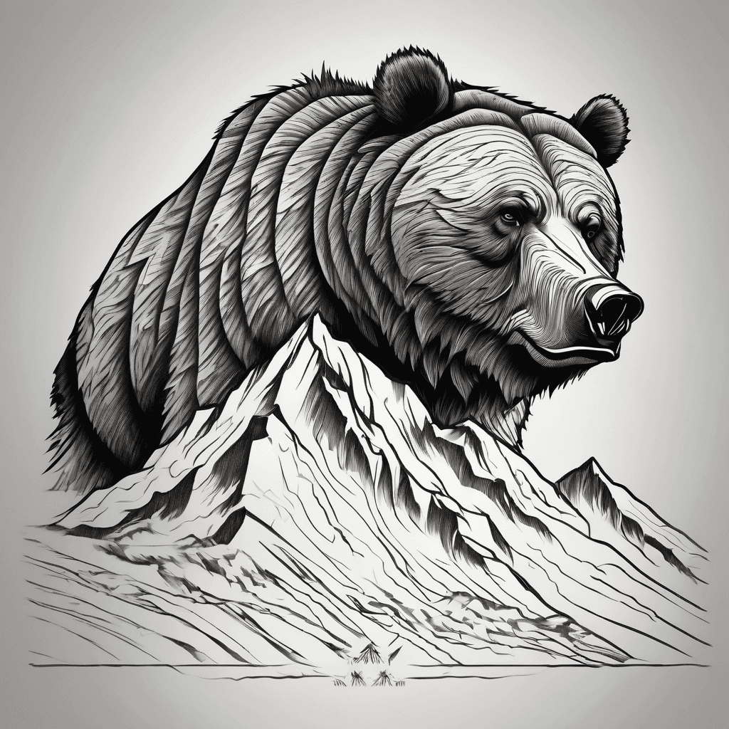 Roaring grizzly or Kodiak bear, watching over from sky,