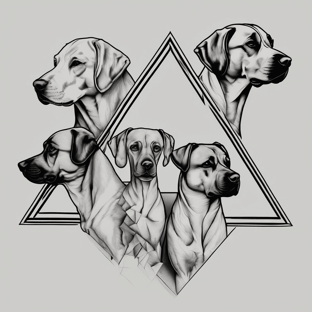 My three dogs in a triangle