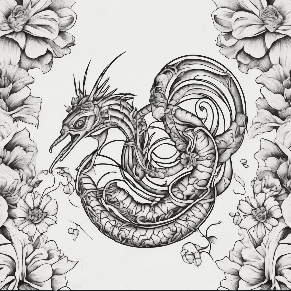 Worm from labyrinth surrounded by flowers