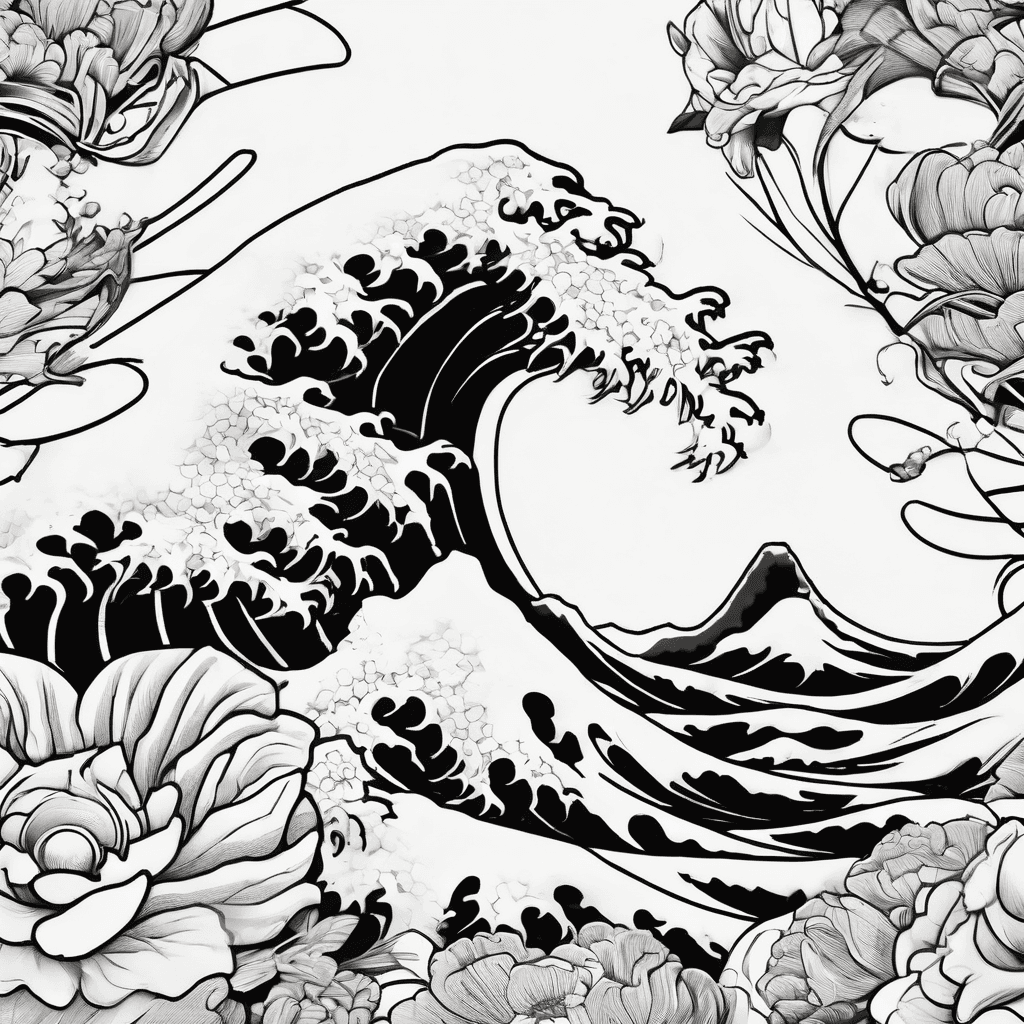 Japanese waves and flowers