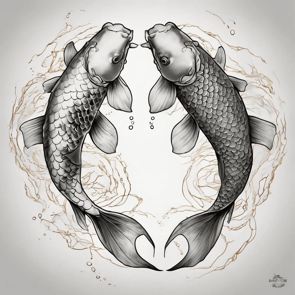 2 koi fish swimming opposite of each other, but one is Kintsugi art style. The second fish should be the same as the first except for the golden cracks, and the tattoo should symbolize (without words included) the quote “ No man ever steps in the same river twice, for it's not the same river and he's not the same man”