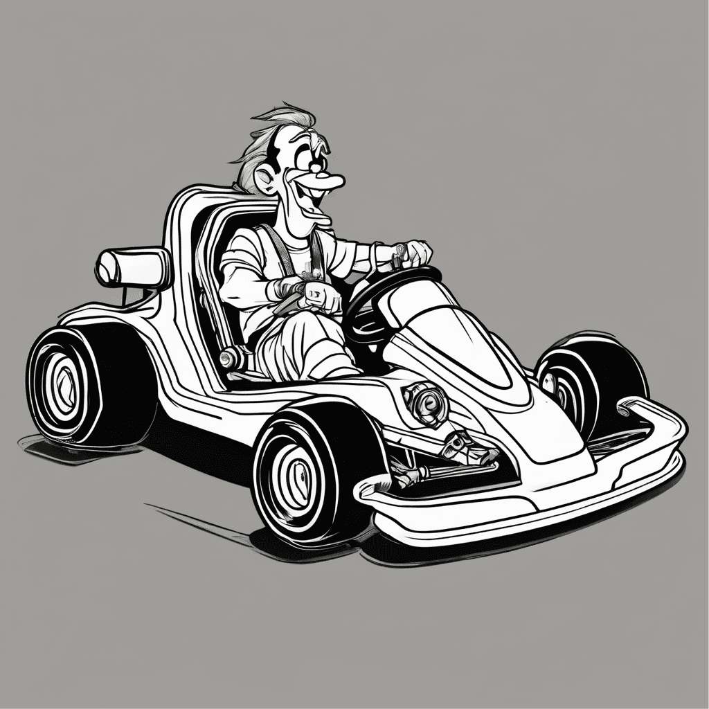 Minnie Mouse and goofy in a go kart