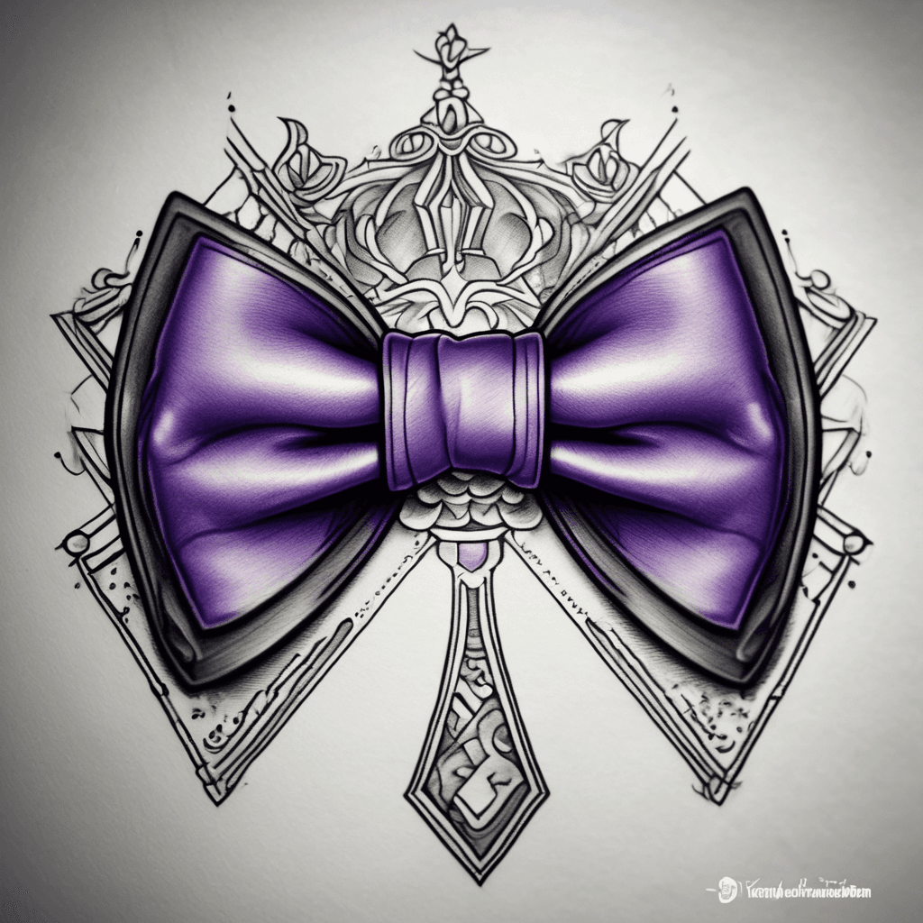Beautiful Royal purple bow tie with the school and in the middle just above the top back of the knee and underneath from the top of the ankle to the bowtie gray inside into the skin