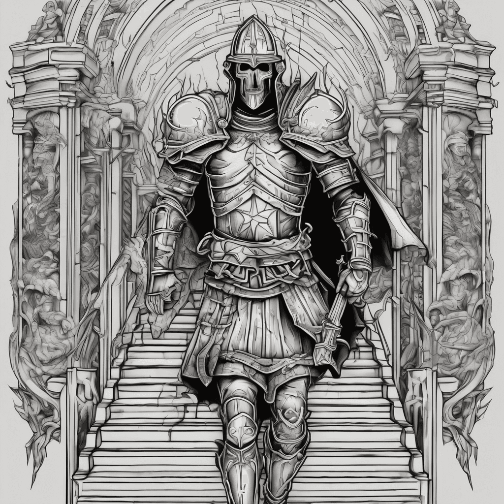 Crusade warrior going up the staircase to hell