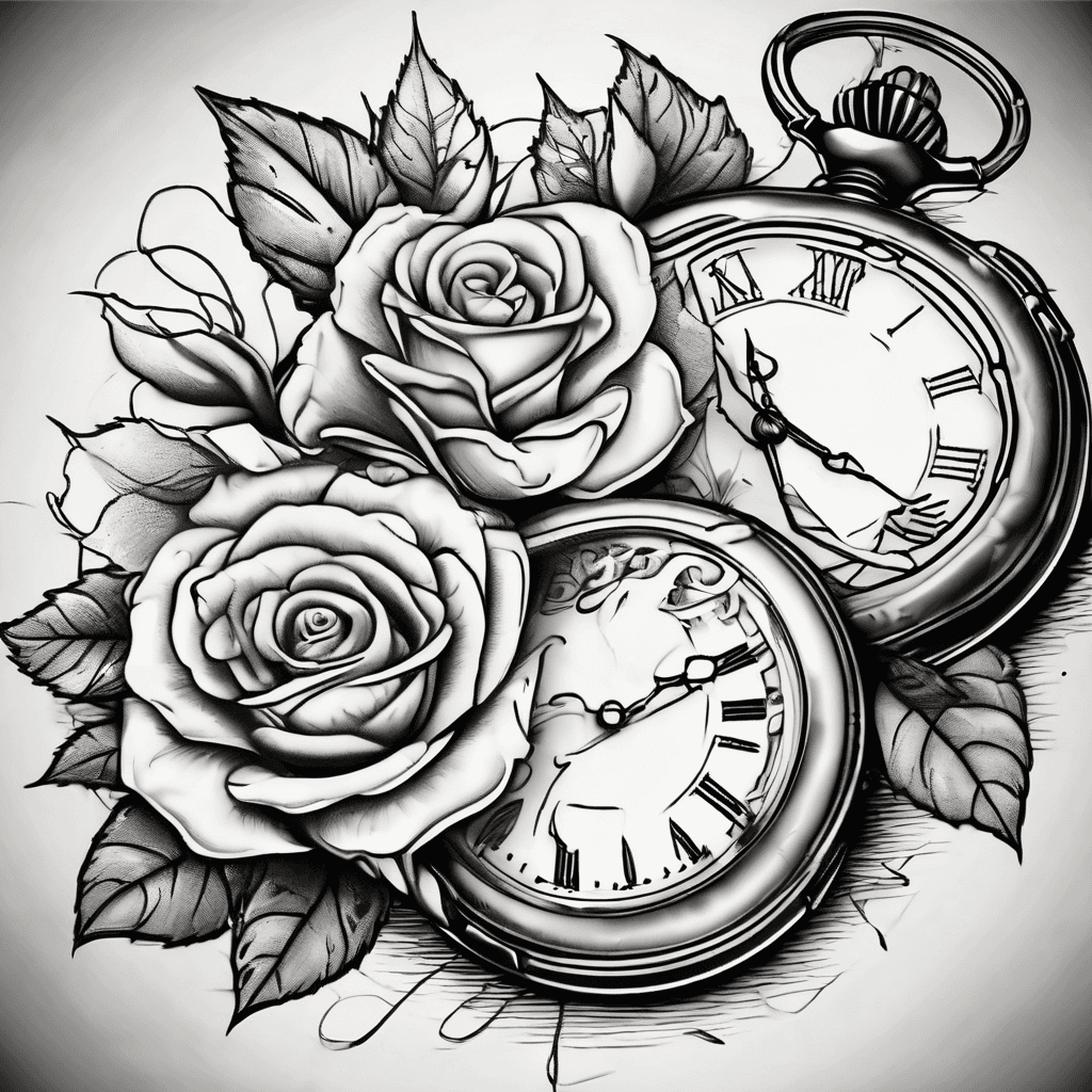 Pocket watch 5:30:13 with 3 roses around t