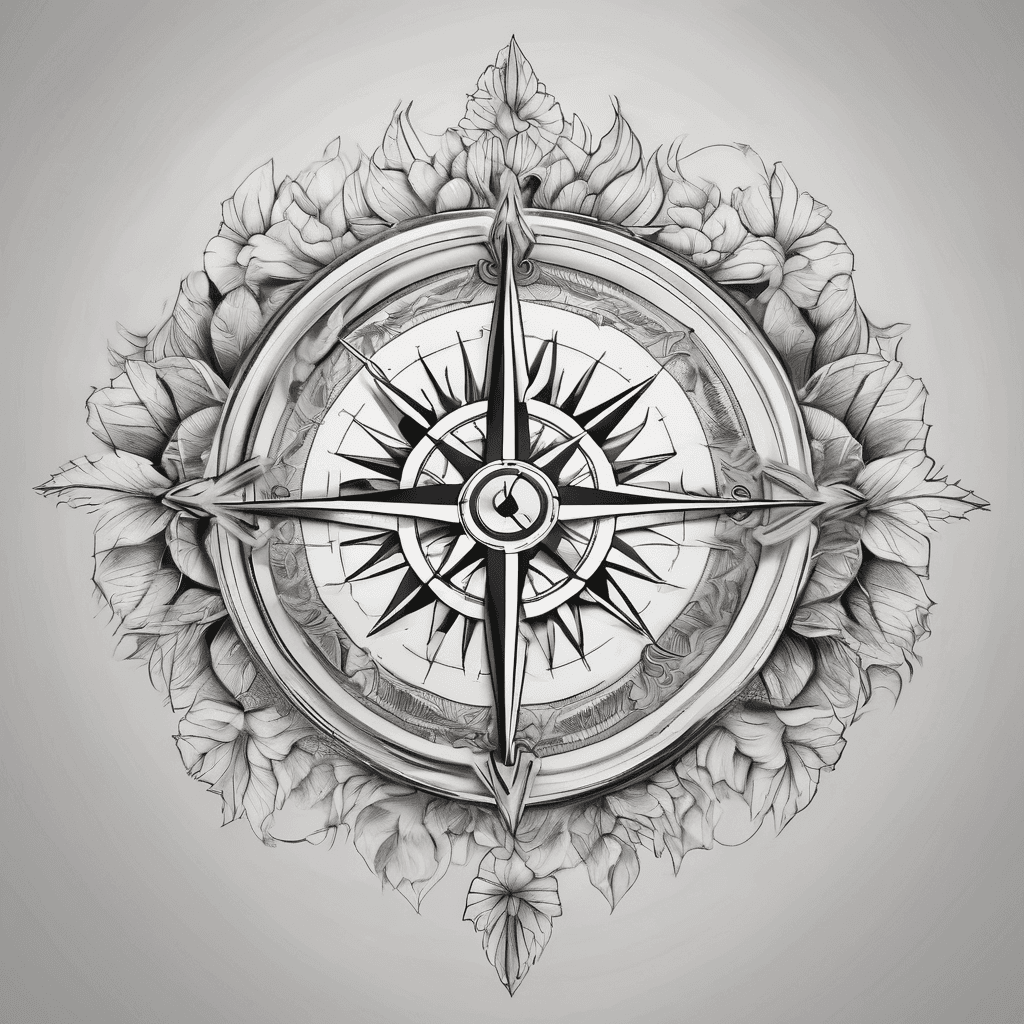 Floral Nordic compass tattoo for woman