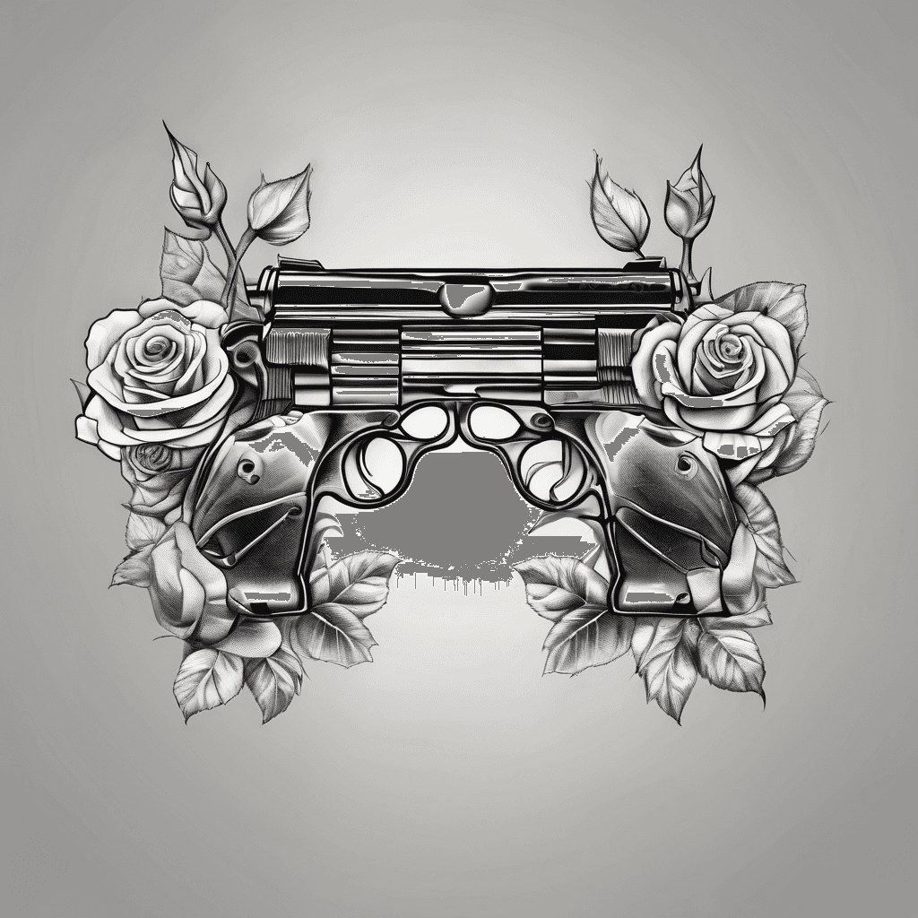 Two pistols crossed with two roses