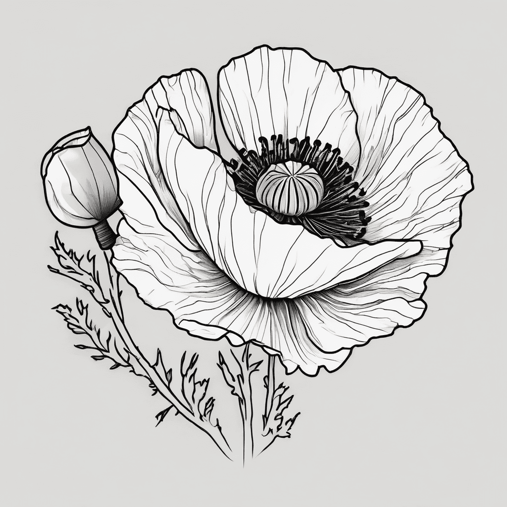 Poppy tattoo with buds outline
