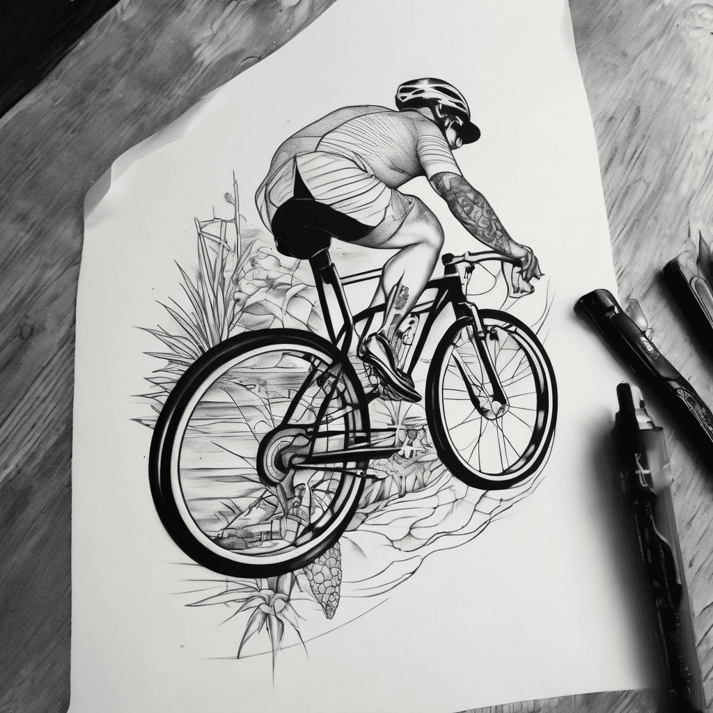 A minimalist tattoo with the state of Florida. A cyclist should be riding on top of the keys symbolizing a journey cylcing the state of Florida and ending in Key West