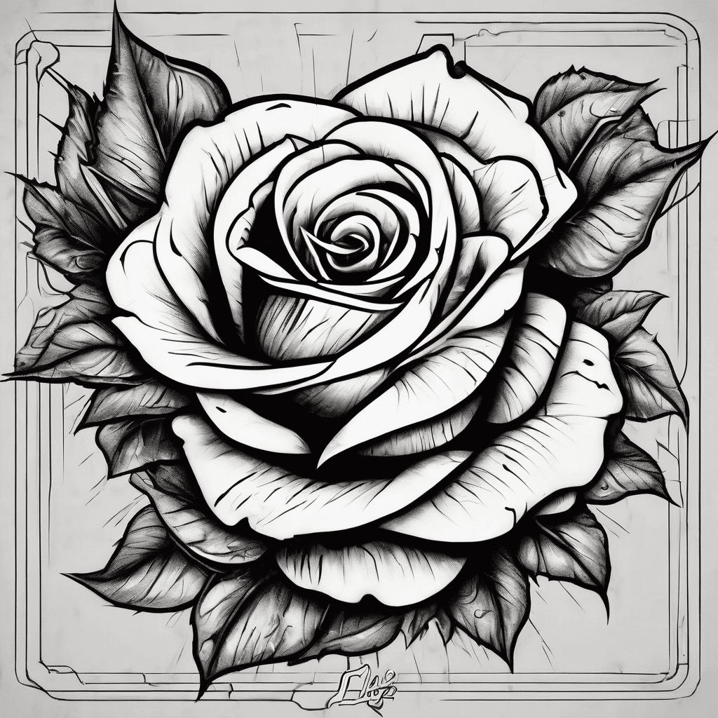 A red rose in a storm with the name Larry written in lightning