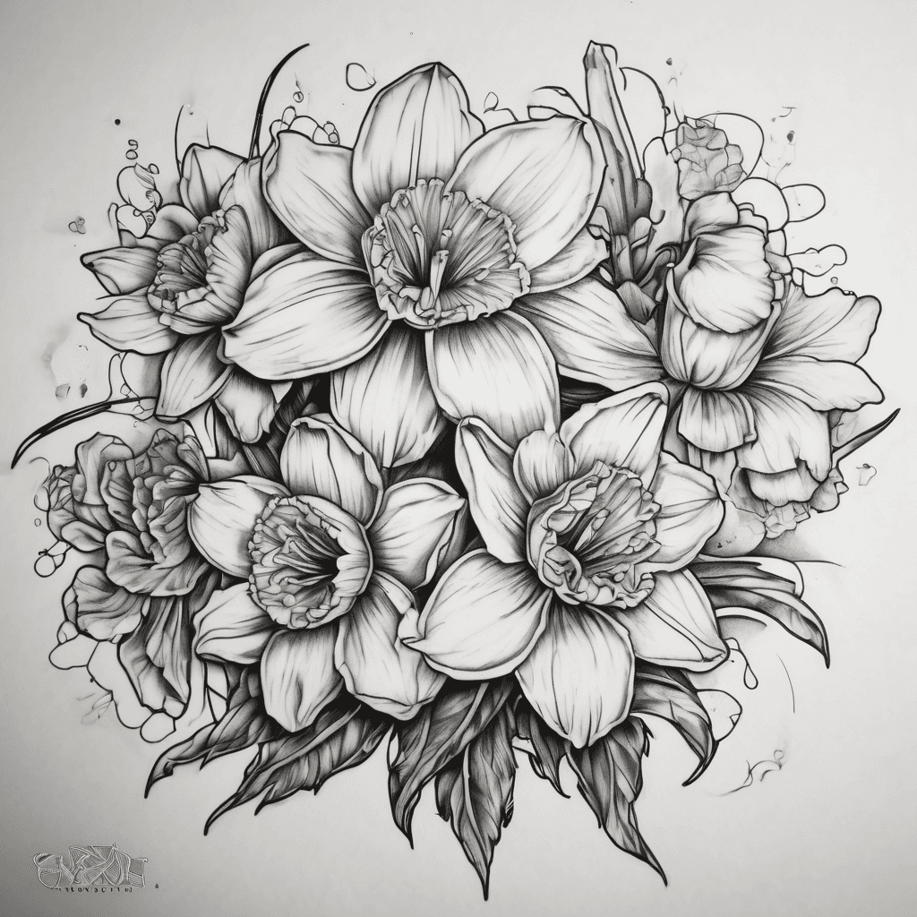 2 daffodils,1 daisy, 1 carnation with the years 2010,2017,2019,2020 with hearts as well