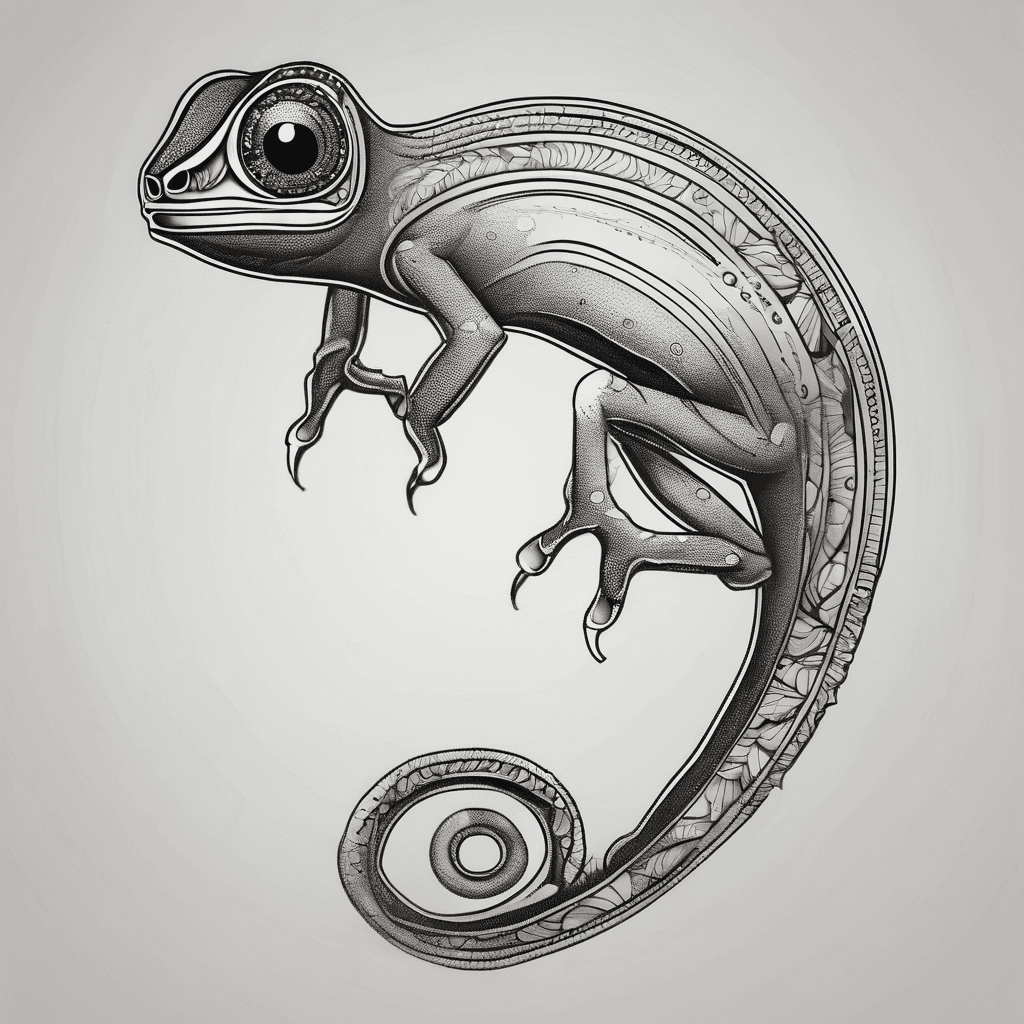 Small delicate not complex cameleon tattoo with no colors