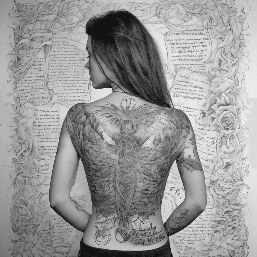 Tattoo of lyrics from holding onto smoke “too scared a to live but I’m afraid to die so am I just living or am I just alive. On my ribs. With art in the background of the lyrics