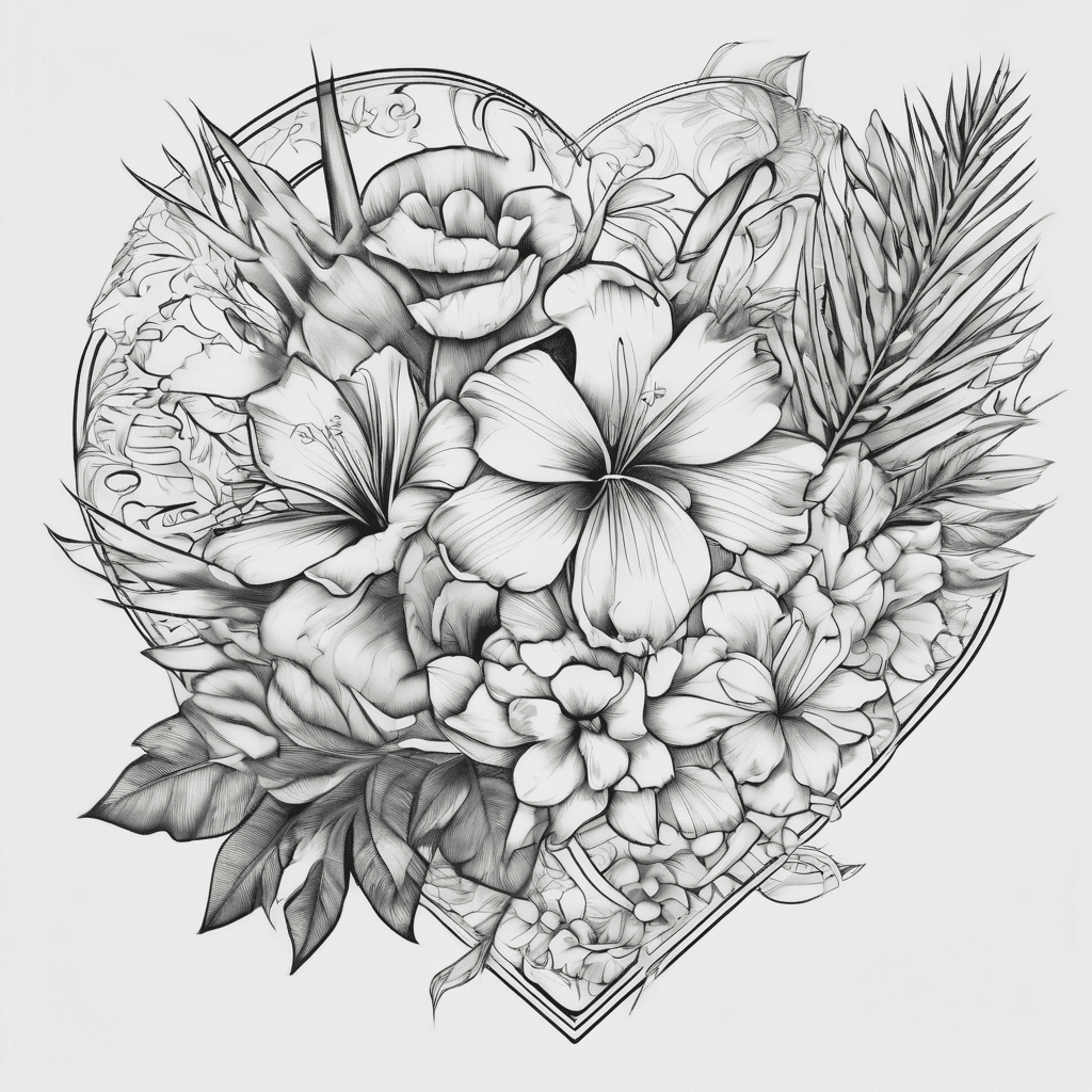 Right arm sleeve with ALS i love you symbol girly and Hawaiian flowers