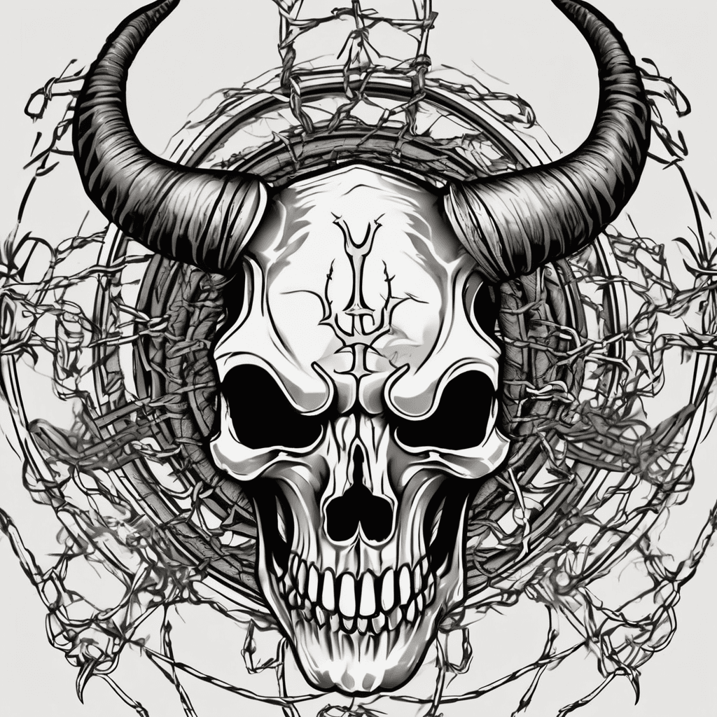 Long horn skull wrapped in barbed wire with my brand U / upside down U