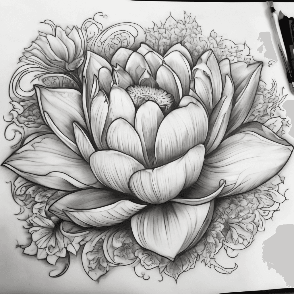 make a half sleeve staring from the bottom of the collar bone down to the inner part of arm near elbow but inside arm, make it have psalm 40:1-2 in cursive with pretty lotus flowers, make it a light red, make it on the front part of the collar bone, to curve into the arm