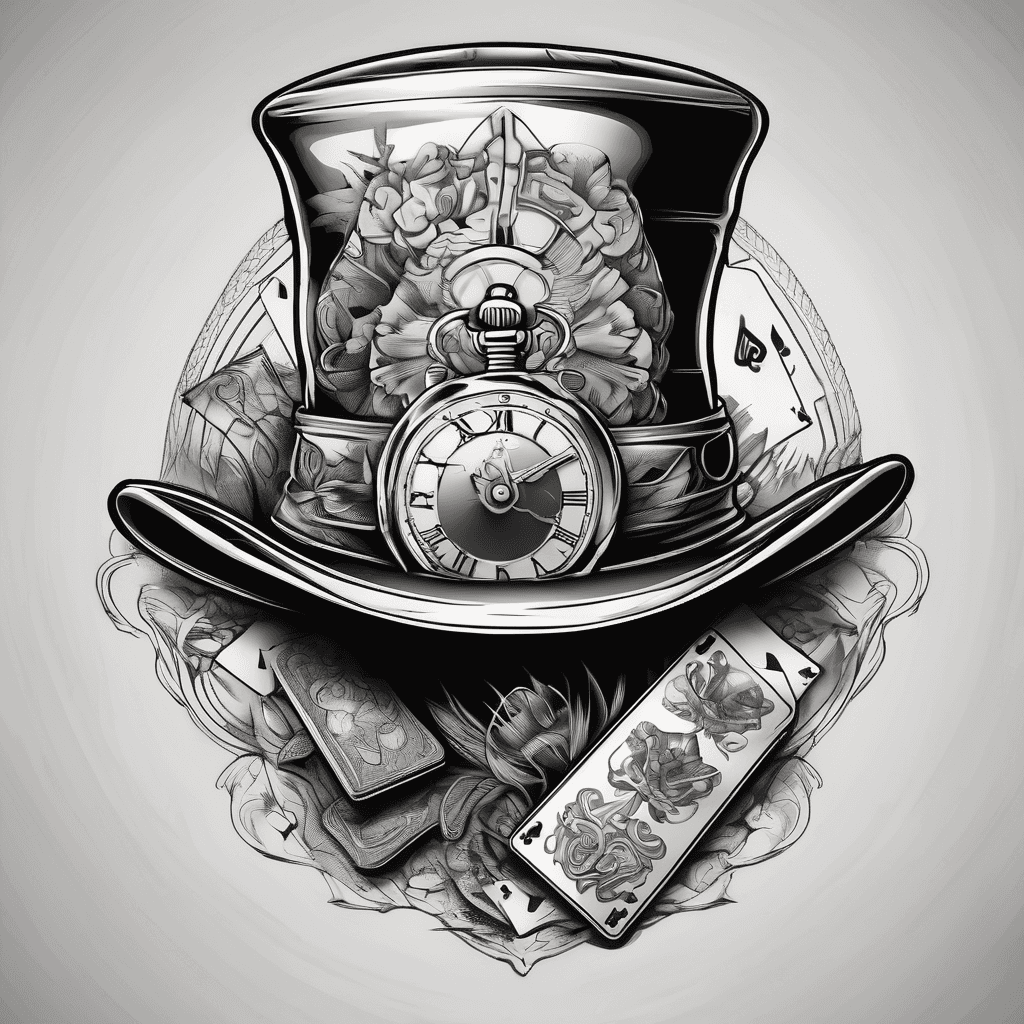 Mad hatter hat with pocket watch and playing cards