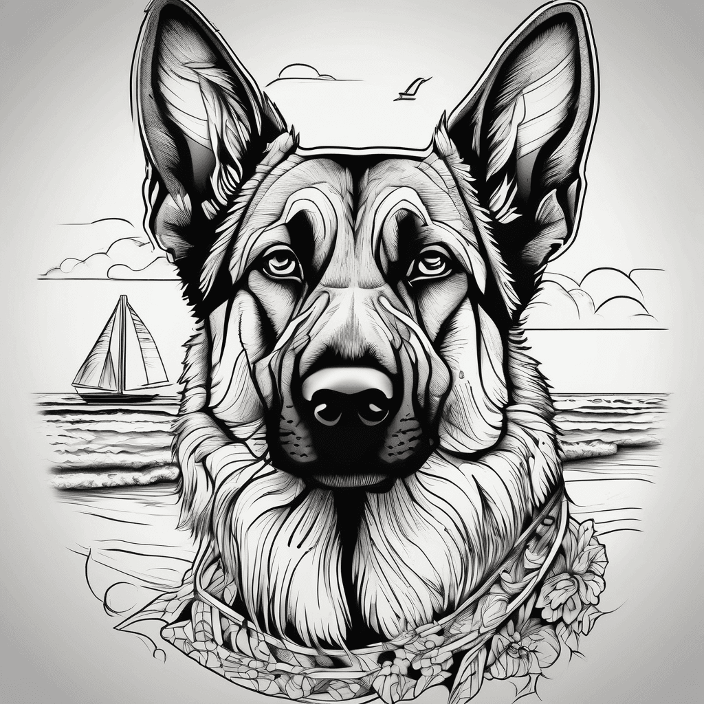 German shepherd with beach background