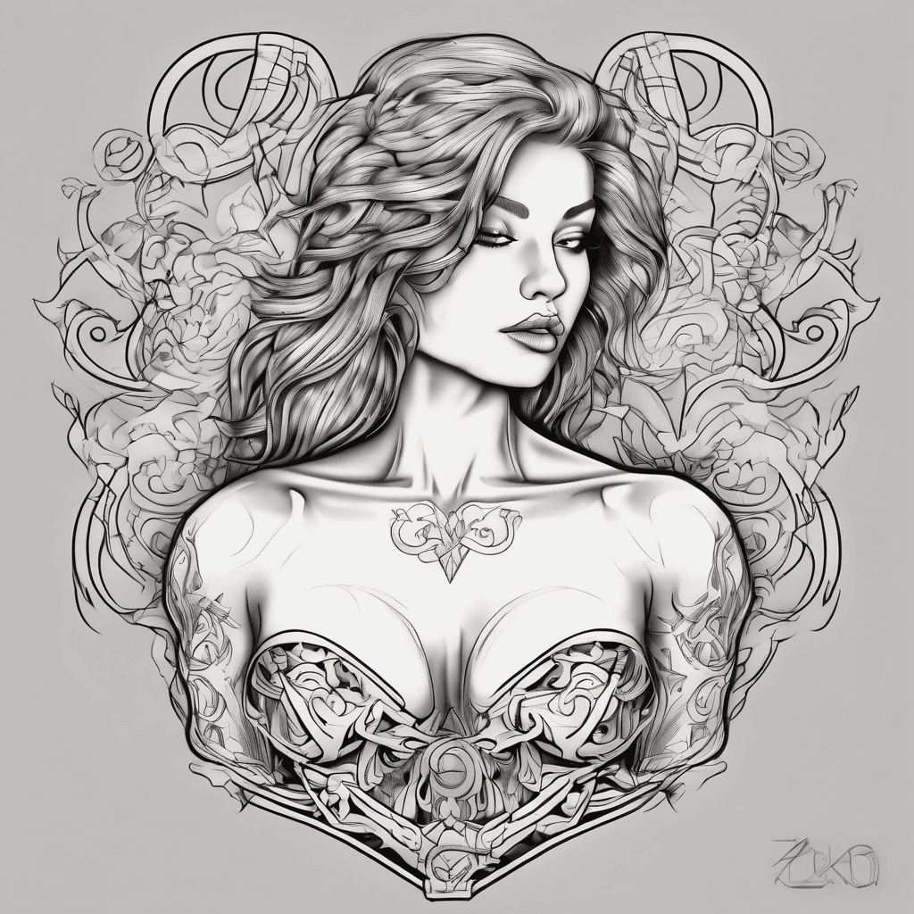 chest tattoo of the name Zoey with a heat next to it