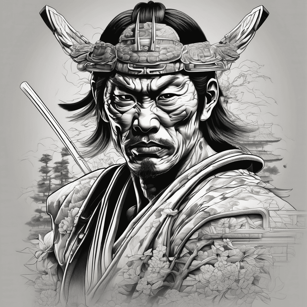 Japanes samurai with building