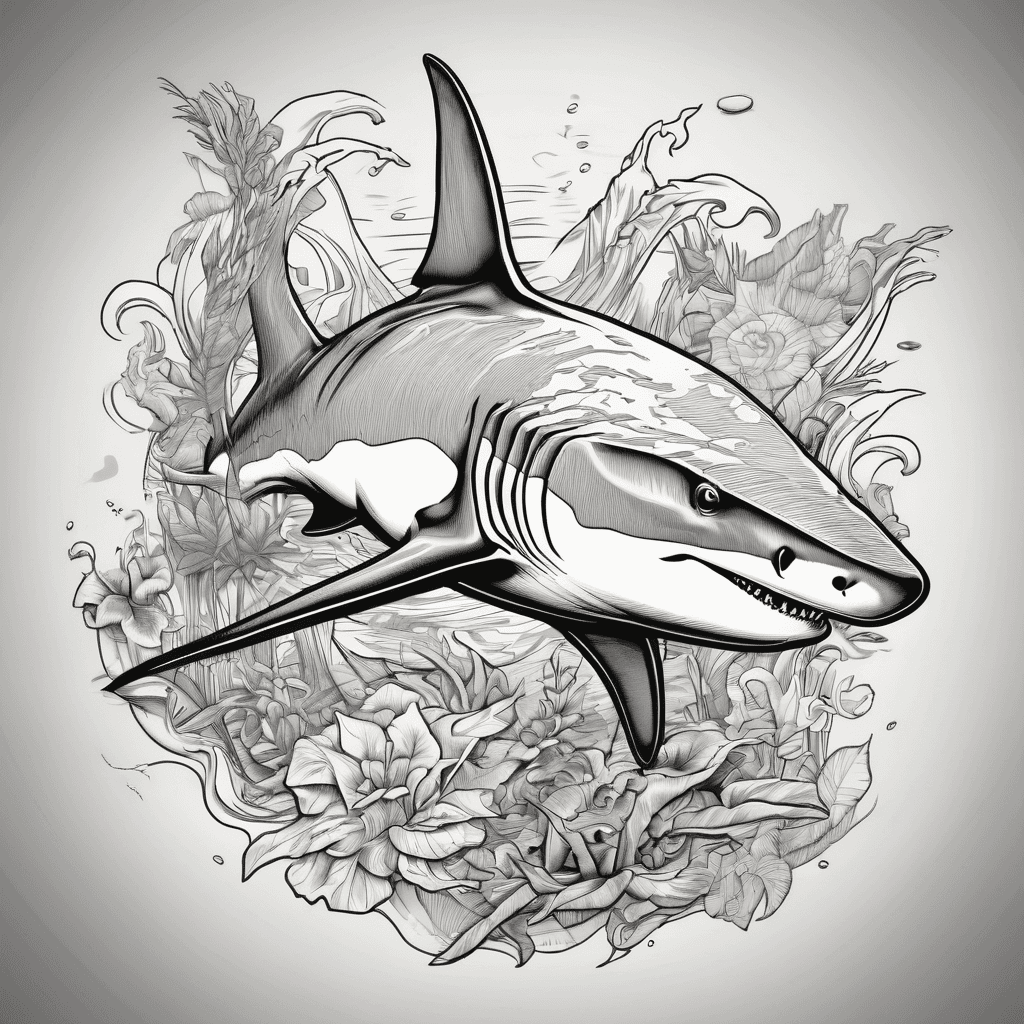 Great hammerhead shark in tropical water swimming from a top view perspective