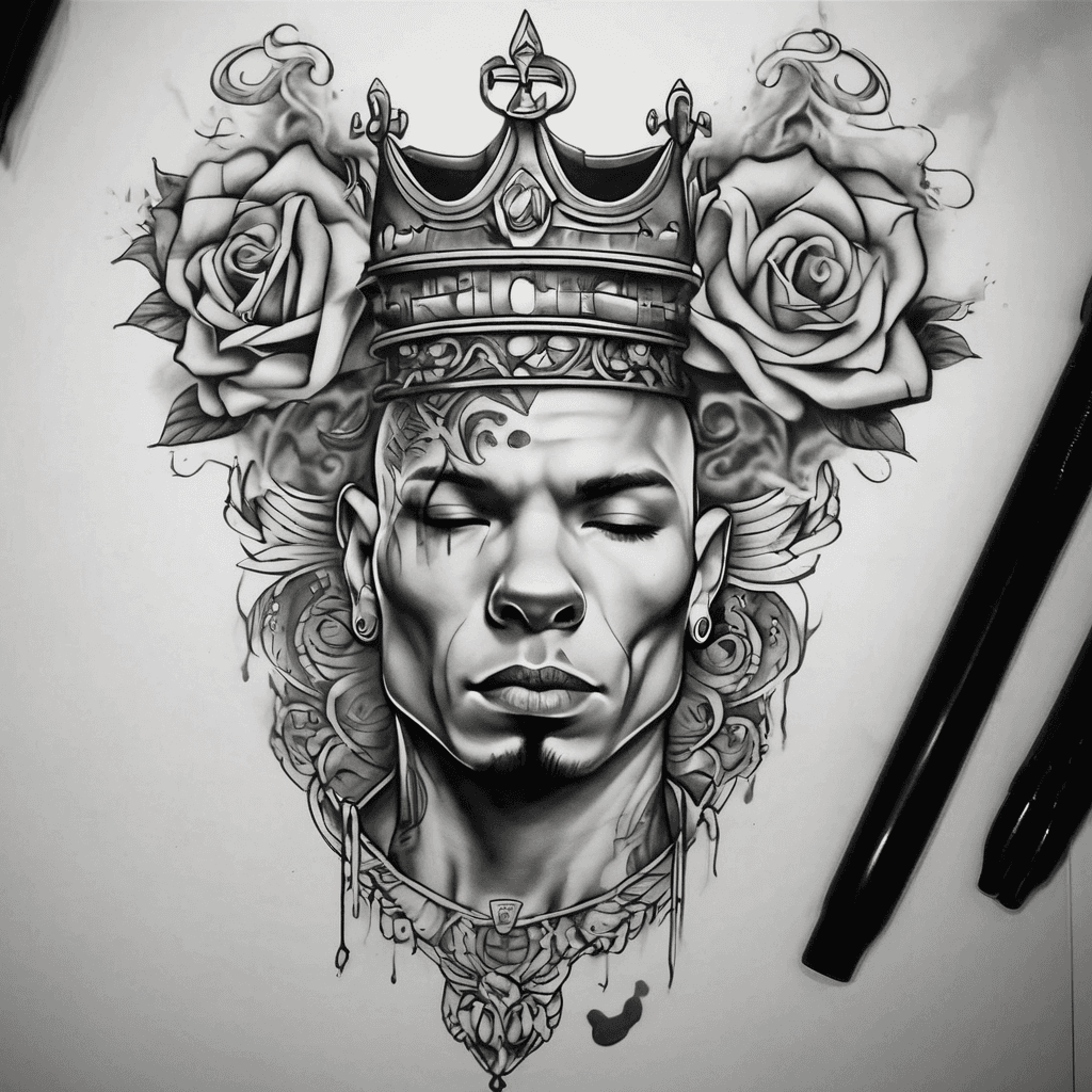 Design me a neck tattoo with smoke bricks and diamonds and the word Blessed, Nice…. Now design a full sleeve tattoo for my right arm but keep in mind keep the same concept as the neck plus I already have a 5 point crown on my hand so with this incorporate clouds smoke money signs pitbull and my birthday 011092 with a saying about death ain’t Easy