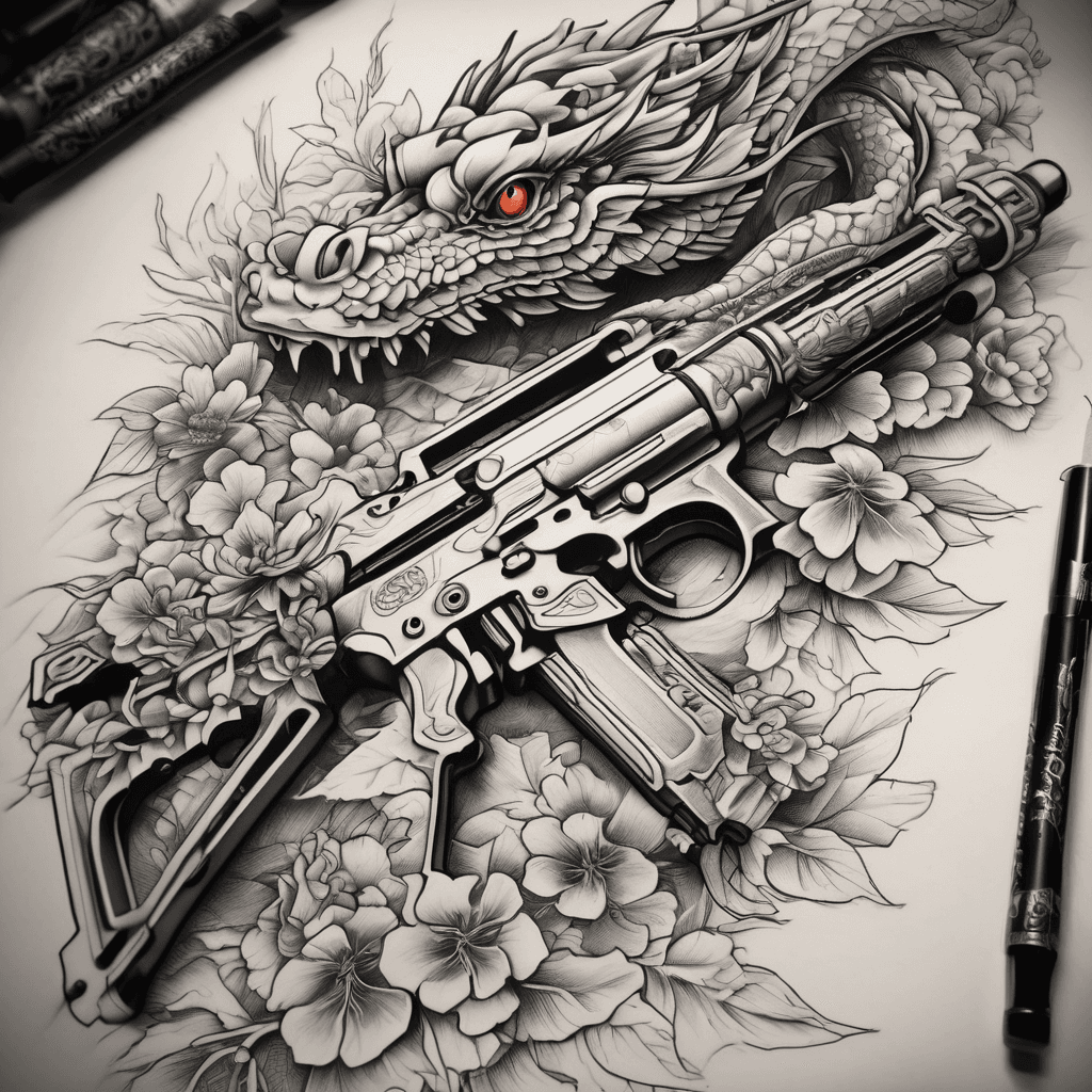 An light machine gun being overtaken my flowers leaves and vines