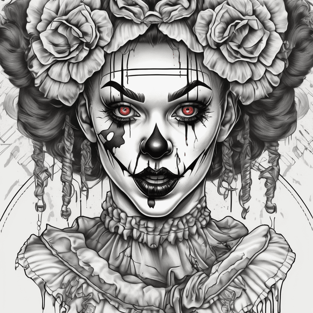 Physcotic female clown making a bloody blade
