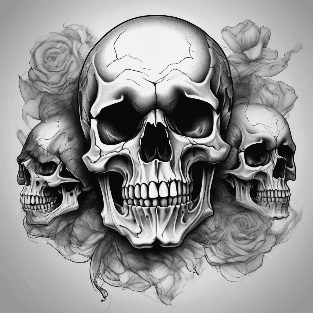 Three Skulls stacked with smoke running through them