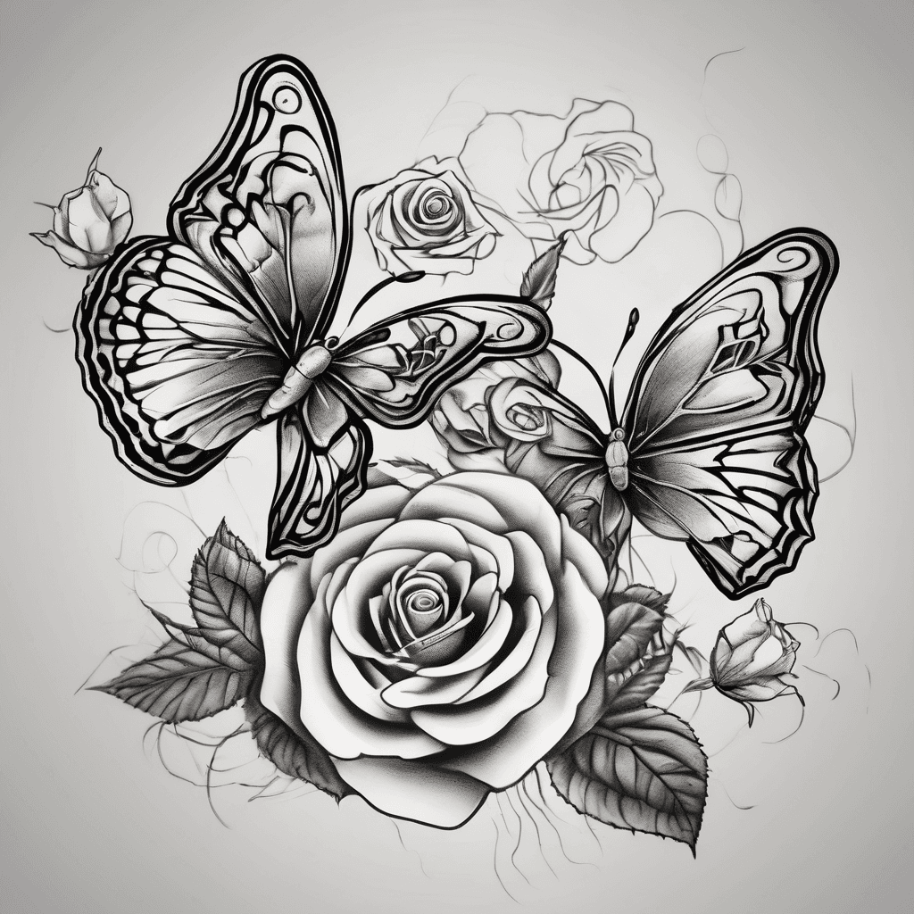 Butterflies with intertwining roses
