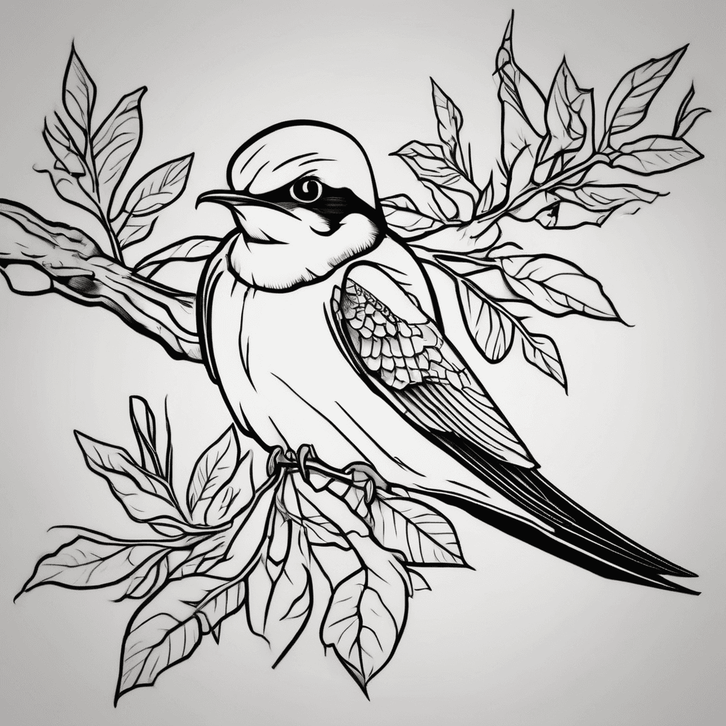American traditional Swallows on a tree branch 5” x 4”